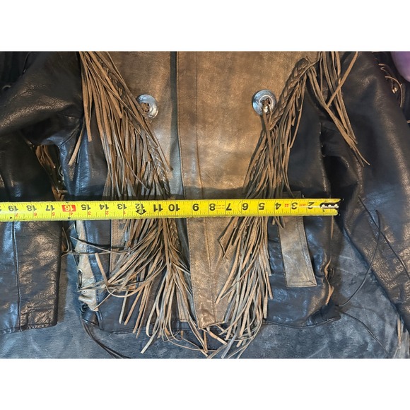 Vintage UNIK Leather Collections Fringed Concho Motorcycle Jacket Brown Black 36 - Picture 4 of 13
